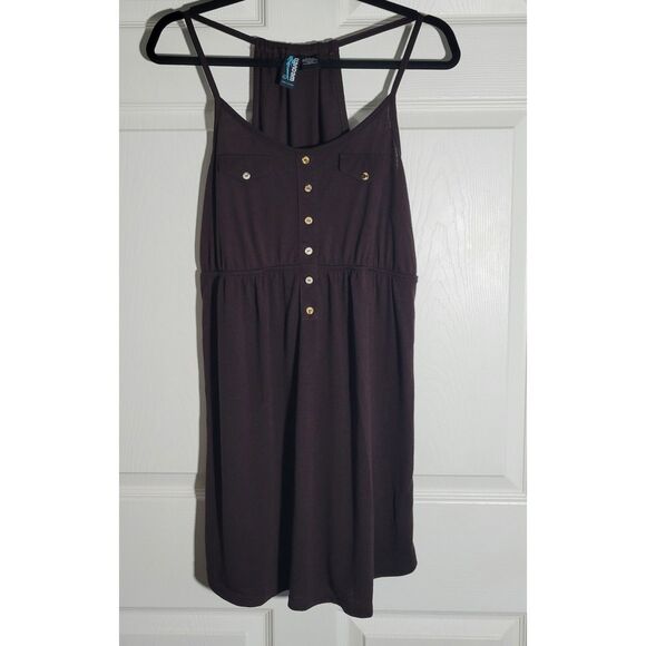 Weavers‎ Women's Size L Brown Mini Dress Spaghetti Straps Buttons Faux Pockets - Picture 1 of 9